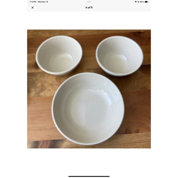 Roseville Ohio Friendship Pottery Nebraska Ivory/Blue Stripe Pasta Serving Bowls - Picture 4 of 11